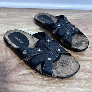 BareTraps Electra Sandals Size 10M Black Comfort Slip Gladiator Retro Leather